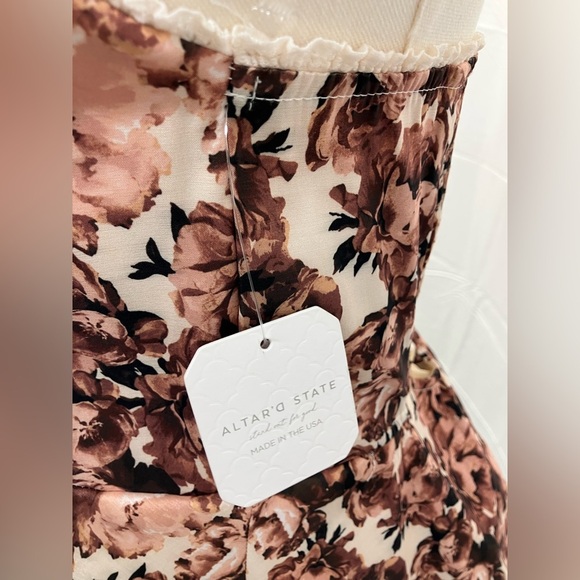 Altar’d‎ State Clover Floral Bubble Dress in Brown Mini Strapless Large New - Picture 5 of 12